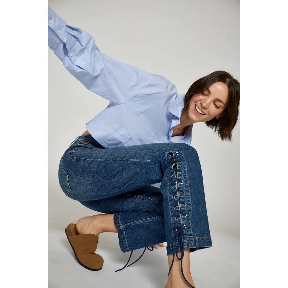 Oliver‎ Logan Womens Mulberry Lace Up Straight Leg Jeans Size 28 Minimalist